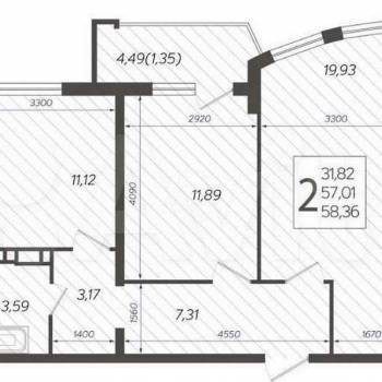 Продается 2-х комнатная квартира, 58,4 м²