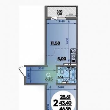 Сдается 2-х комнатная квартира, 43 м²