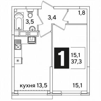 Продается 1-комнатная квартира, 37,3 м²