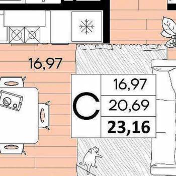 Продается 1-комнатная квартира, 23,2 м²