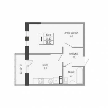 Продается 1-комнатная квартира, 35,4 м²