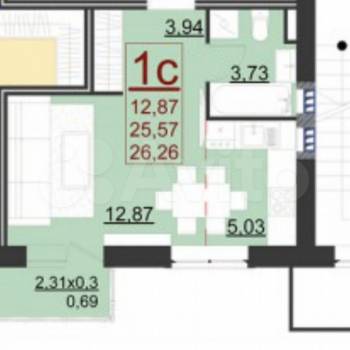 Продается 1-комнатная квартира, 26,3 м²