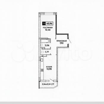 Продается 1-комнатная квартира, 41 м²
