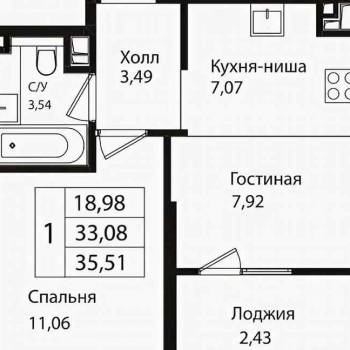 Продается 1-комнатная квартира, 35,5 м²