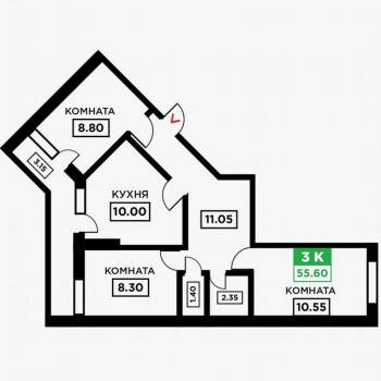 Продается 3-х комнатная квартира, 55,6 м²