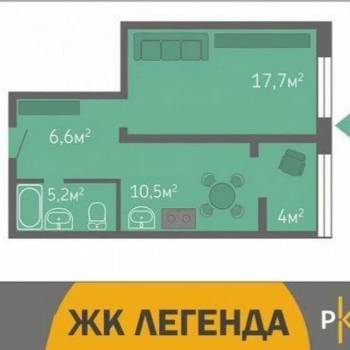 Продается 1-комнатная квартира, 40,2 м²