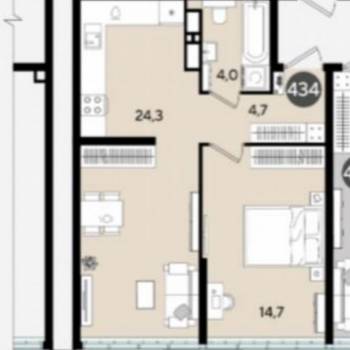 Продается 1-комнатная квартира, 47,7 м²