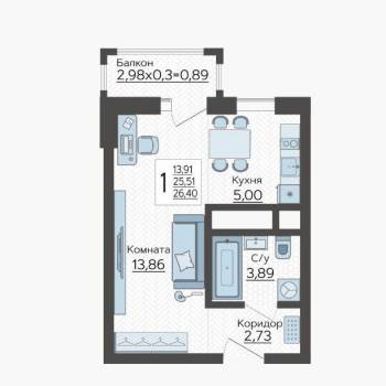Продается 1-комнатная квартира, 28,7 м²
