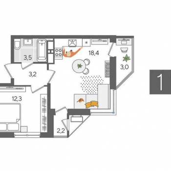 Продается 1-комнатная квартира, 42,6 м²