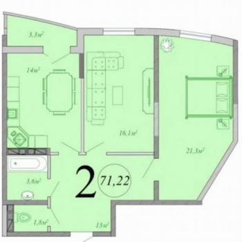 Продается 2-х комнатная квартира, 71,2 м²