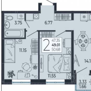 Сдается 2-х комнатная квартира, 50 м²