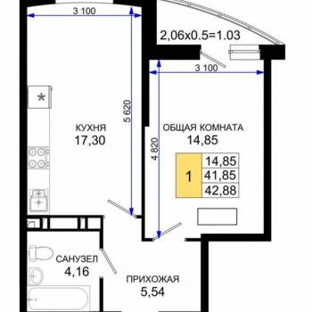 Продается 1-комнатная квартира, 42 м²