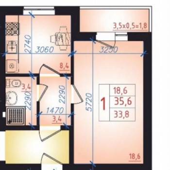 Продается 1-комнатная квартира, 33 м²