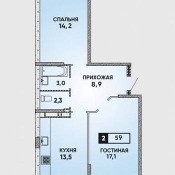 Продается 2-х комнатная квартира, 62 м²