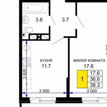 Продается 1-комнатная квартира, 38,3 м²
