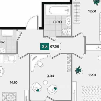 Продается 3-х комнатная квартира, 70 м²