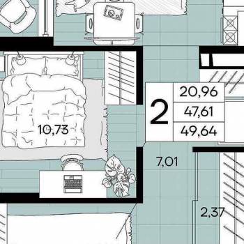 Продается 2-х комнатная квартира, 50 м²