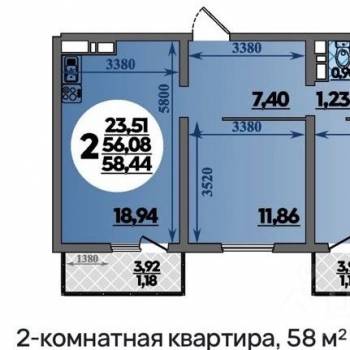Сдается 2-х комнатная квартира, 55 м²