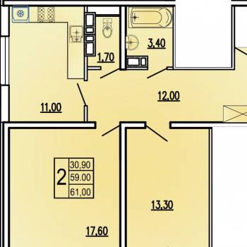 Продается 2-х комнатная квартира, 61 м²