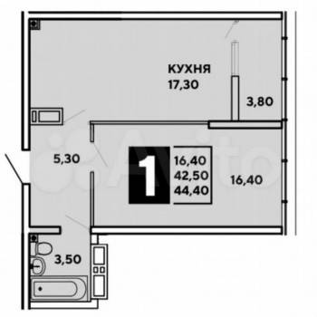 Сдается 1-комнатная квартира, 44,4 м²