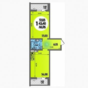 Сдается 2-х комнатная квартира, 43 м²