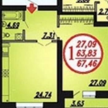 Продается 1-комнатная квартира, 64 м²