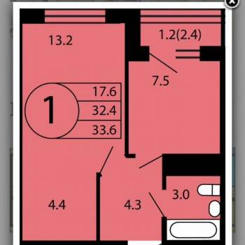 Продается 1-комнатная квартира, 32,4 м²