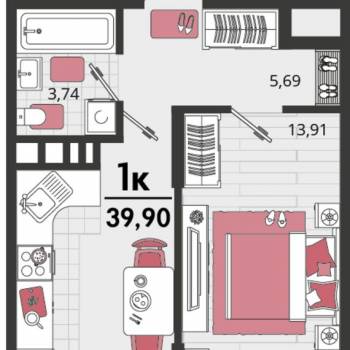 Продается 1-комнатная квартира, 35,5 м²