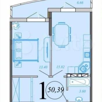 Продается 1-комнатная квартира, 54,1 м²