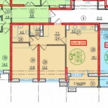 Продается 2-х комнатная квартира, 61,8 м²