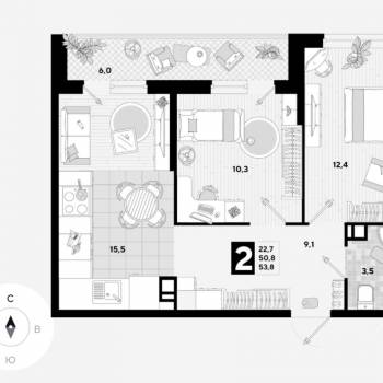 Продается 2-х комнатная квартира, 57 м²