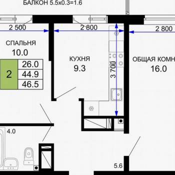 Сдается 2-х комнатная квартира, 46,5 м²