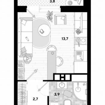 Продается 1-комнатная квартира, 24,1 м²