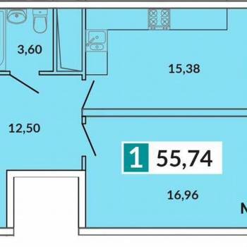 Продается 1-комнатная квартира, 55,7 м²