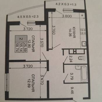 Продается 2-х комнатная квартира, 59 м²