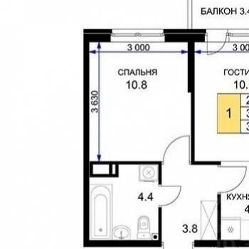 Продается 1-комнатная квартира, 35,1 м²