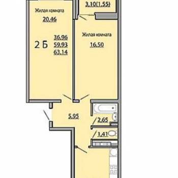 Продается 2-х комнатная квартира, 60,5 м²