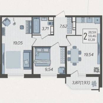 Продается 2-х комнатная квартира, 62 м²