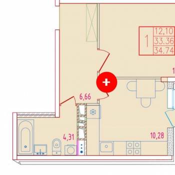 Продается 1-комнатная квартира, 34,74 м²