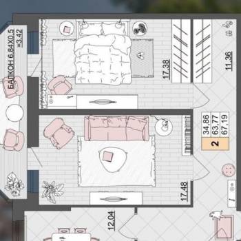 Сдается 2-х комнатная квартира, 63 м²