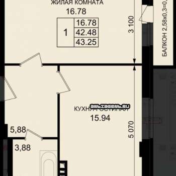 Продается 1-комнатная квартира, 42 м²