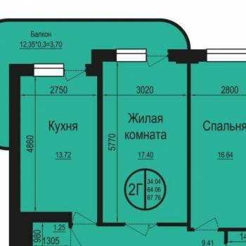 Продается 2-х комнатная квартира, 67,8 м²