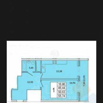 Продается 1-комнатная квартира, 49,6 м²