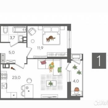 Продается 1-комнатная квартира, 47,6 м²