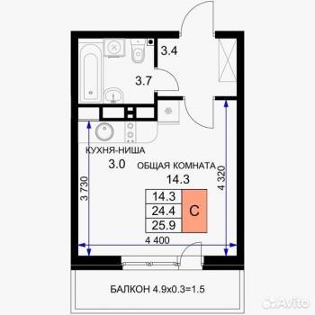 Продается 1-комнатная квартира, 29,7 м²