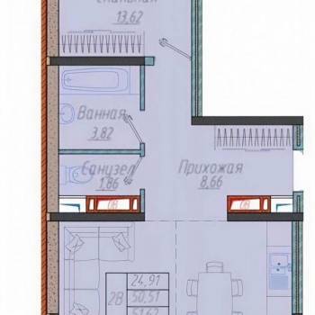 Продается 2-х комнатная квартира, 52 м²