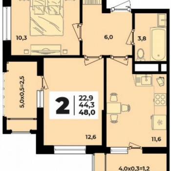 Продается 2-х комнатная квартира, 48 м²