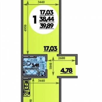 Продается 1-комнатная квартира, 38,3 м²