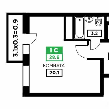 Продается 1-комнатная квартира, 29,2 м²