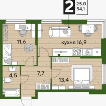Сдается 2-х комнатная квартира, 54,1 м²